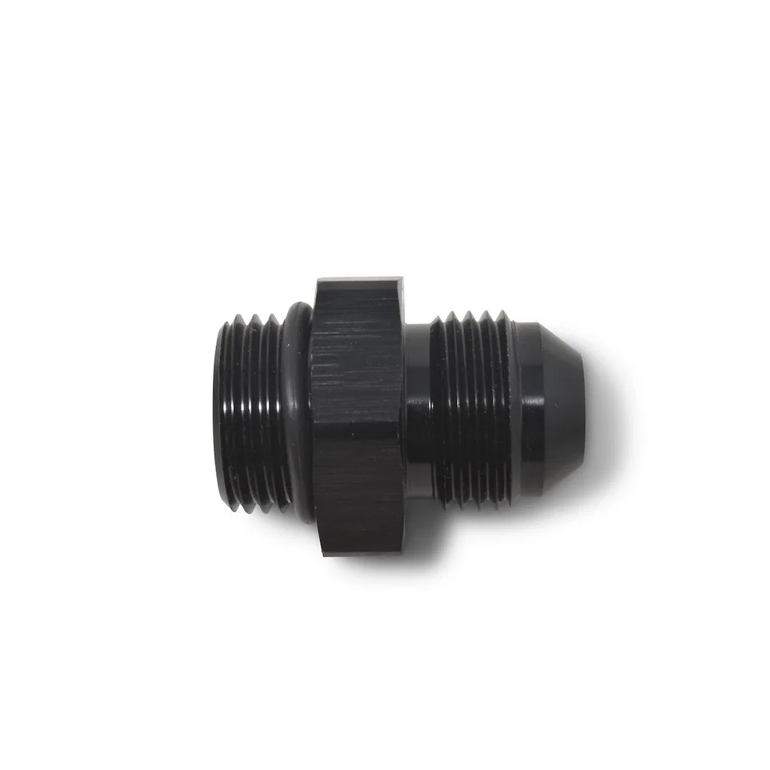670660 – RUSSELL/EDEL Adapter Fitting, -8 AN To -10 AN Radius Port Anodized Black Aluminum Single